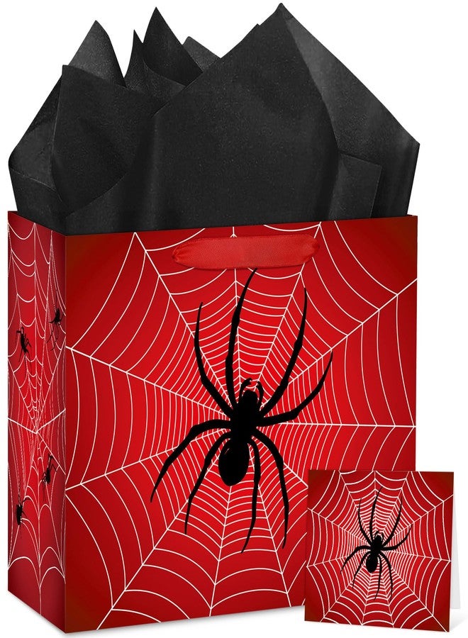 Abilat Large Spider Gift Bag with Tissue Paper and Greeting Card Red Spider Web Birthday Party Favor Wrapping Bag for Boys Men Birthday Supplies Halloween Party Decorations - Image 1